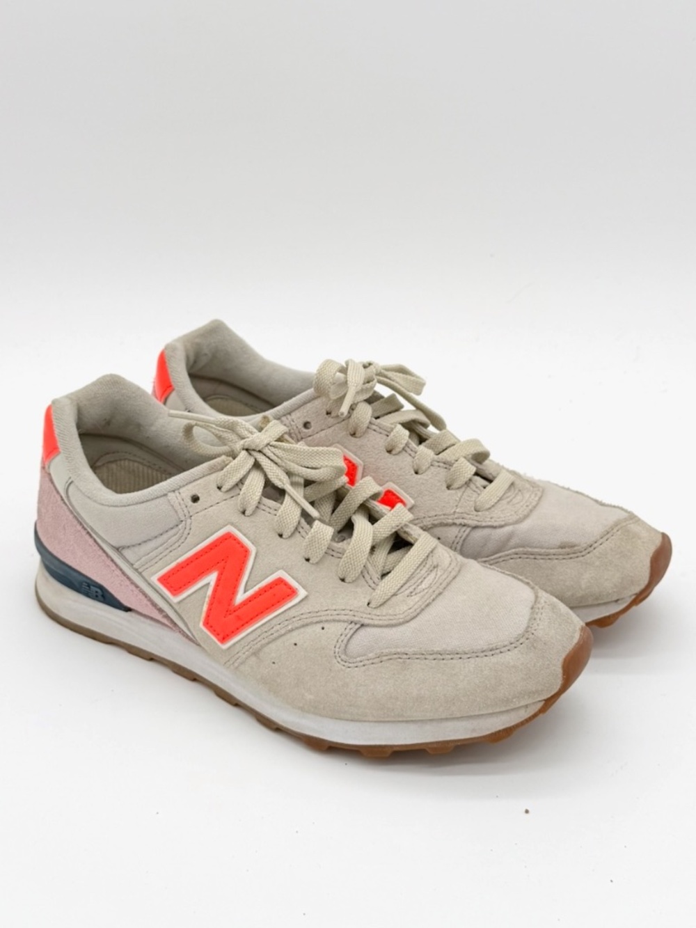 New Balance 696 Womens Shoes 6.5 Suede Running Sneakers Beige Orange Pink JCrew
